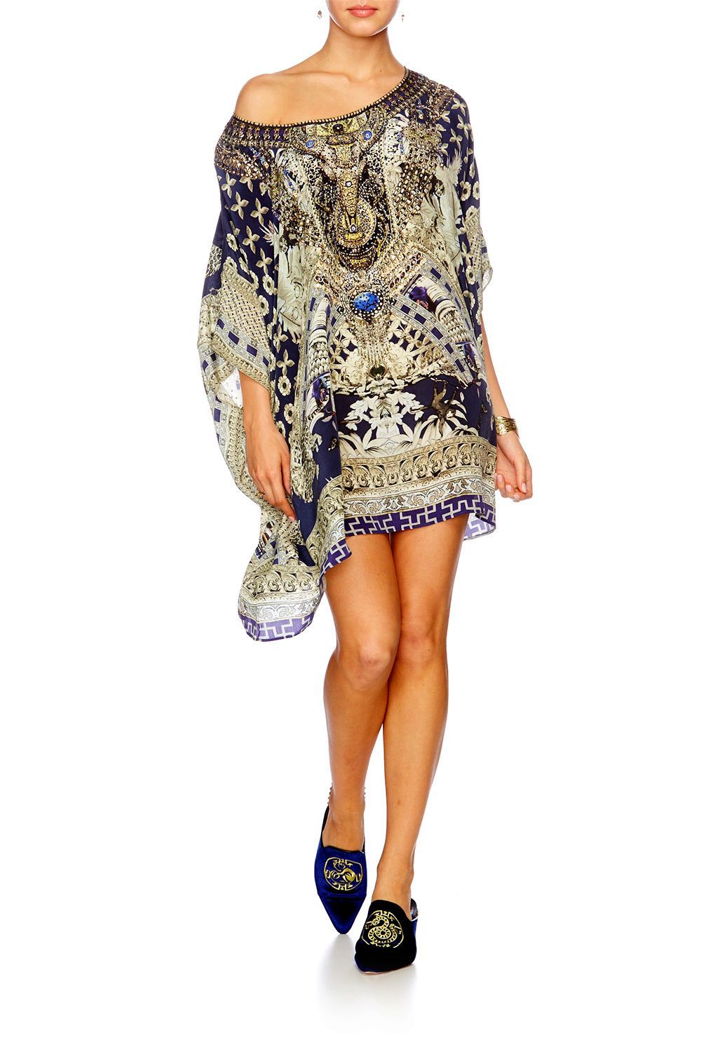 Resortwear-Mujeres CAMILLA Short round neck kaftan a little past twilight