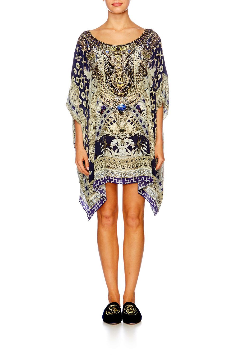 Resortwear-Mujeres CAMILLA Short round neck kaftan a little past twilight