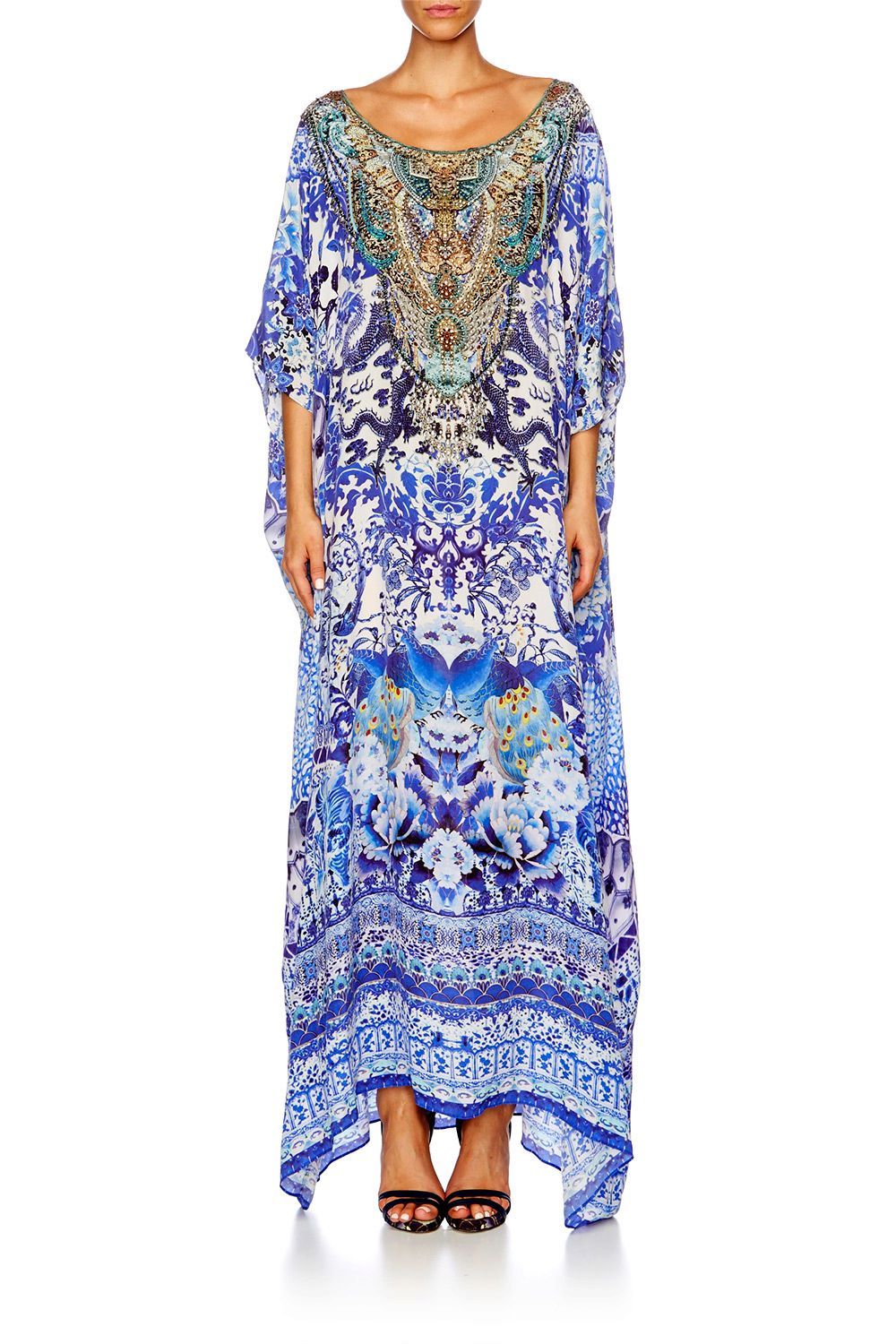 Resortwear-Mujeres CAMILLA Round neck kaftan guardian of secrets