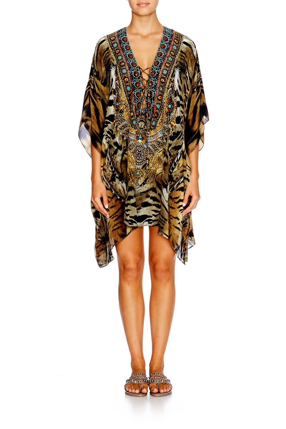 Resortwear-Mujeres CAMILLA Short lace up kaftan given to the wild