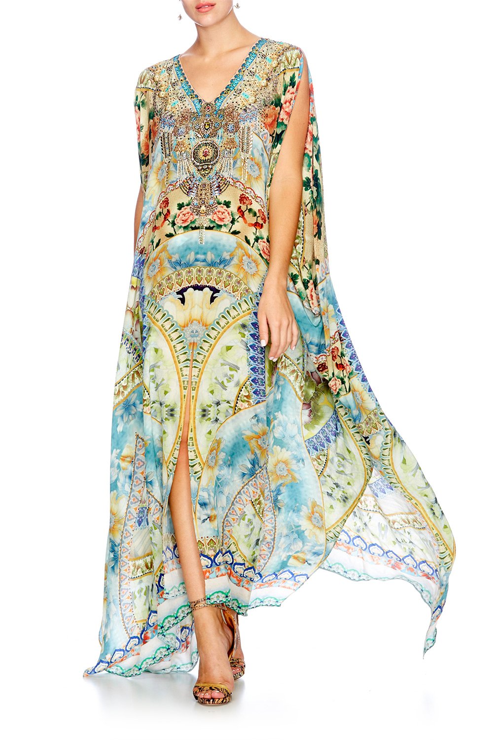 Resortwear-Mujeres CAMILLA Split front and sleeve kaftan sign of peace