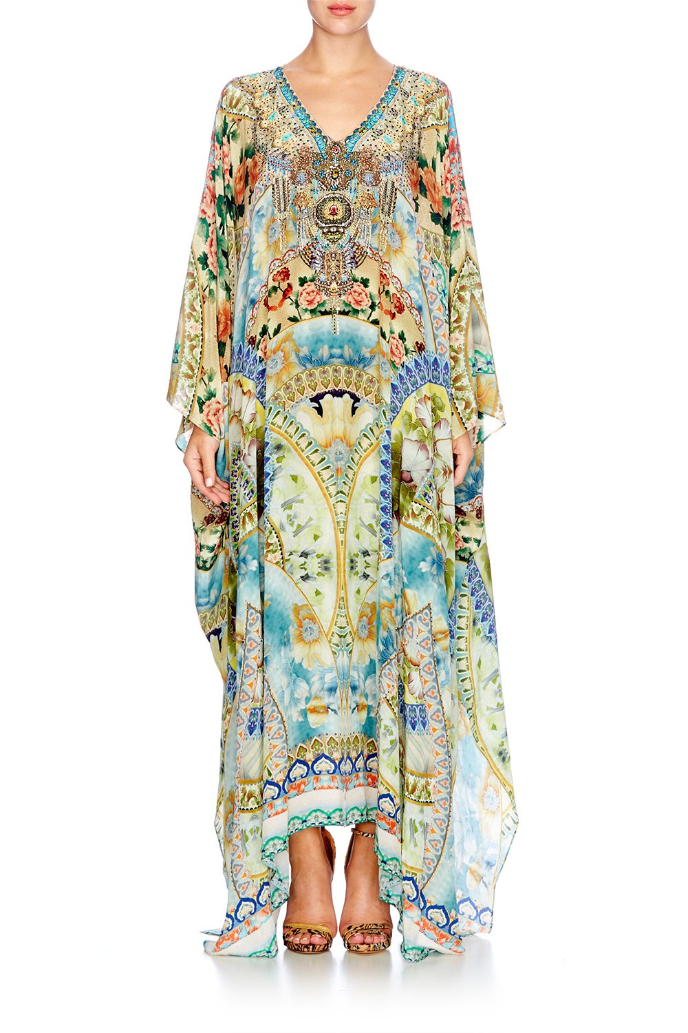 Resortwear-Mujeres CAMILLA Split front and sleeve kaftan sign of peace