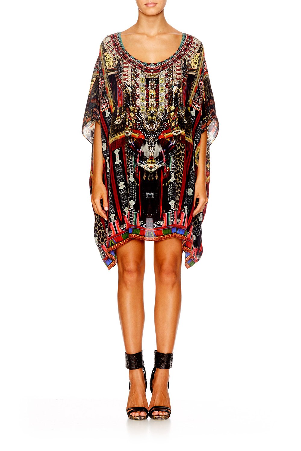 Resortwear-Mujeres CAMILLA Short round neck kaftan in a dalai daze