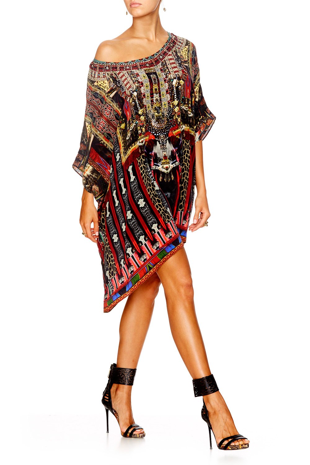 Resortwear-Mujeres CAMILLA Short round neck kaftan in a dalai daze